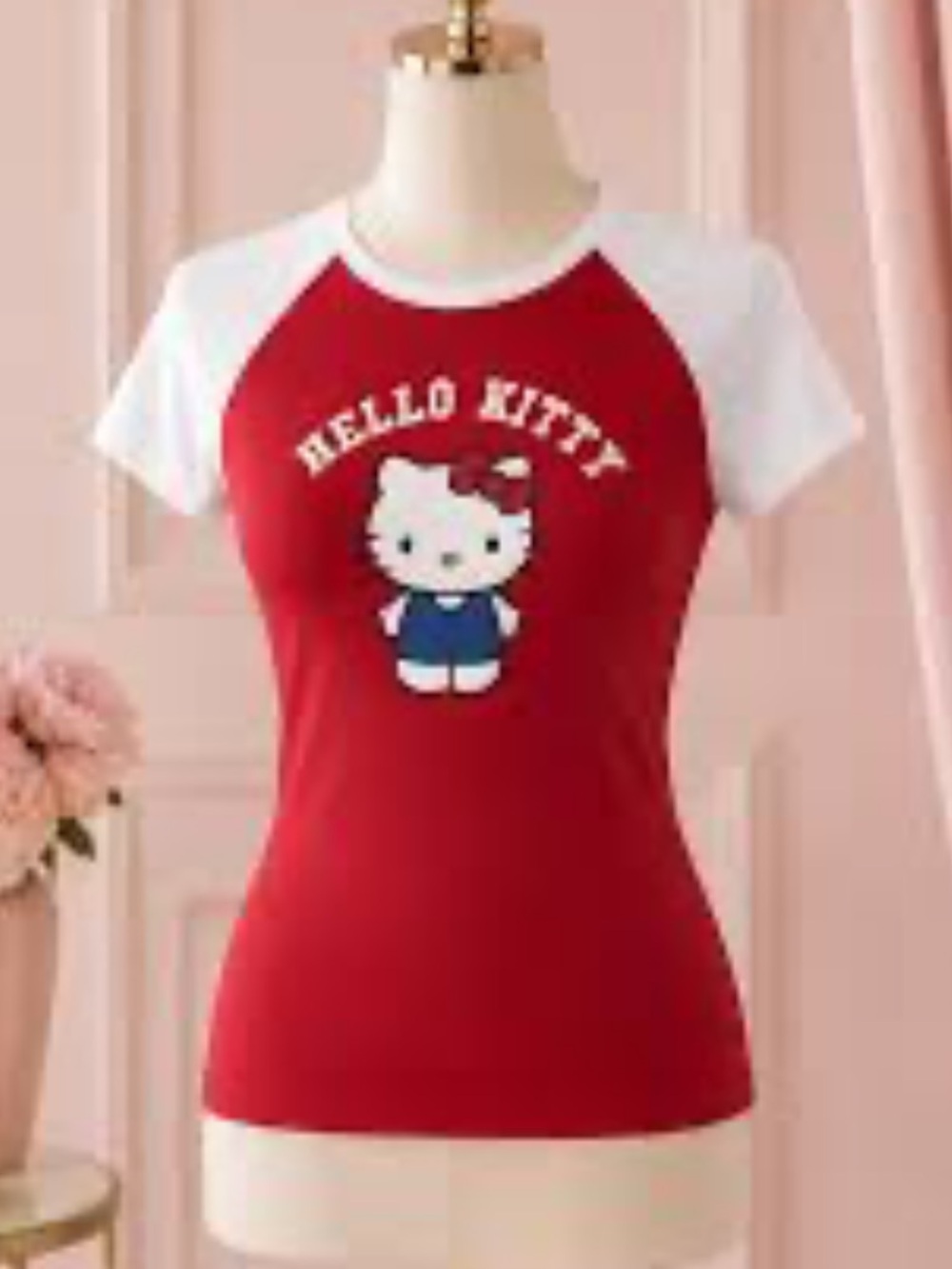 Hello Kitty Women’s ' Red & White Raglan Tee size medium new